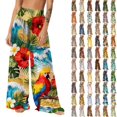 thumbnail image 1 of Pincandy Women Mesh Boho Beach Pants See Through Sheer Swimsuit Bikini Bottom Cover up Party Elastic High Waist Wide Leg Pants, 1 of 7