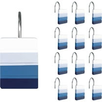 Sunlit Ombre Blue Decorative Shower Curtain Hooks, Blue Navy Shower Curtain Rings, Resin, Bathroom Decoration Stripes Shower Curtain Hooks-12 Pack