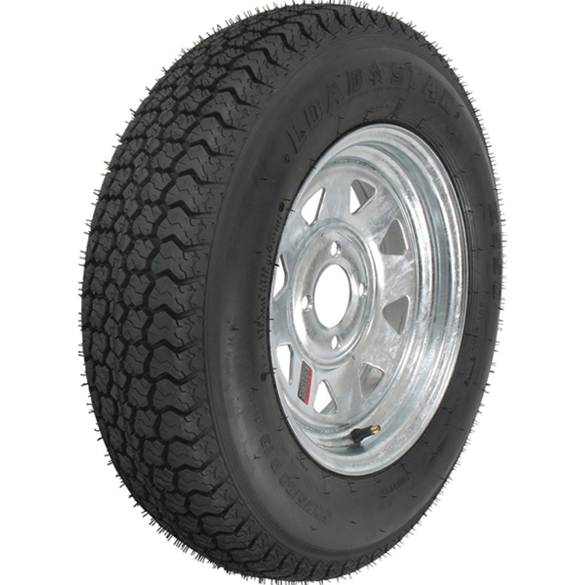 145R12 LRD 8 PR Kenda Karrier Radial Trailer Tire on 12 5 Lug Galvanized Spoke Wheel