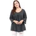 thumbnail image 3 of GRACE & GRANDEUR Women's Plus Size  Casual Solid Raglan Sleeves Tops Dark Grey 4X, 3 of 6
