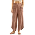 thumbnail image 3 of Oksale Boho Pants for Women Petite Pull On Cozy Cotton Pants with Pockets Elastic High Waist Summer Casual Pants Loose Wide Leg Trousers Orange S, 3 of 7