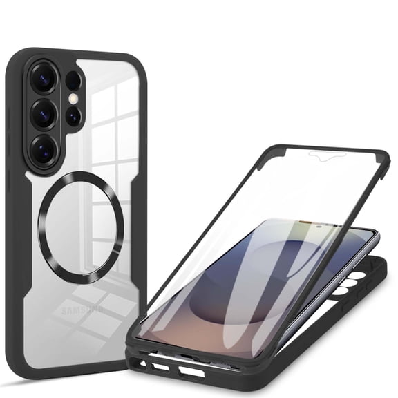 Strong Magnetic Phone Case for Samsung Galaxy S26 Ultra,[Built-in Screen Protector][Compatible with Mag-safe][Military Shockproof Dropproof] Heavy Duty Transparent Phone Case Cover,Black