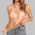 thumbnail image 2 of Penkiiy Mujer malla superior cuello de manga larga Slim Fit ver a través de blusas de camisa tops, 2 of 5