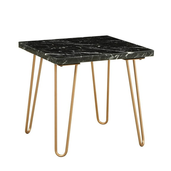 ACME Telestis 22" Square Marble Top End Table in Black and Gold