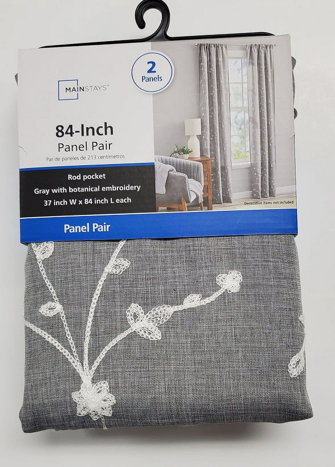 Mainstays Heathered Embroidered Sheer Curtain Panel Pair, Set of 2, Gray, 37"W x 84"L