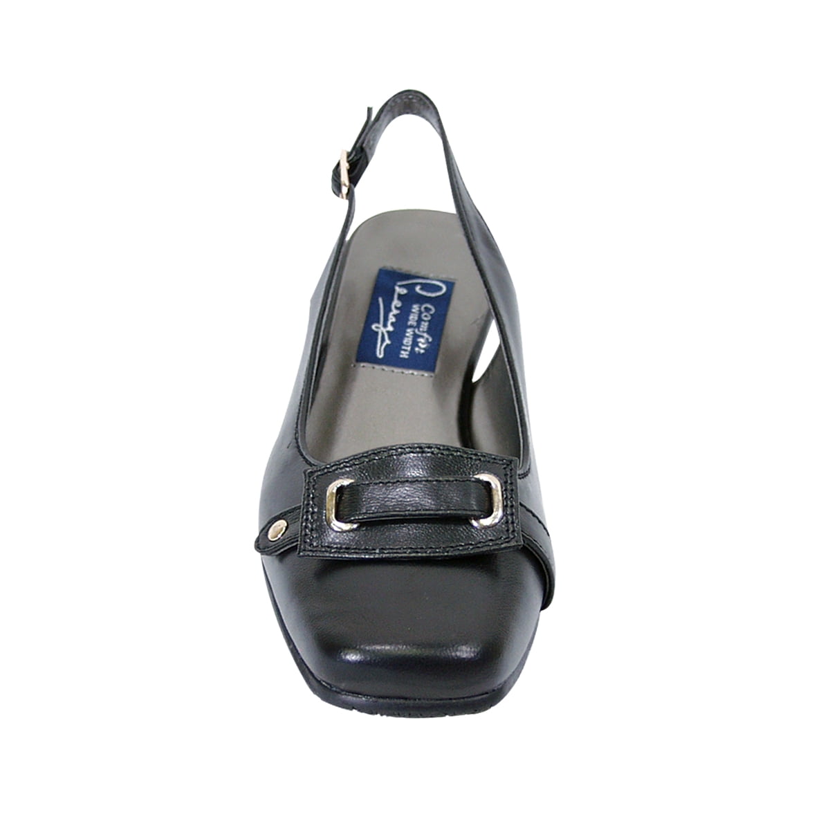 PEERAGE Annabelle Women Extra Wide Width Closed Square Toe Embellished Toe Cap Slingback BLACK 6.5