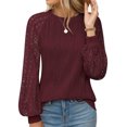 thumbnail image 4 of ATOYSOY Women's Solid Color Pullover Outwear Casual Elegant Shirts Fashion Long Sleeve Tees Fall Winter Loose Lace Raglan Tops Crew Neck Sweatshirts Red XL, 4 of 8