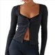 thumbnail image 3 of Conjunto de Pijama para Mujer, de Larga, con Botones, Top y Pantalones Cortos con Volantes, Conjunto de 2 Piezas para Estar en Casa, Ropa de Dormir Y2k. Negro L, 3 of 8