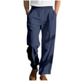 thumbnail image 3 of Mens Dress Pants Men's Casual Solid Color Elastic Waist Drawstring Beach Wide Leg Pocket Pants, 3 of 9