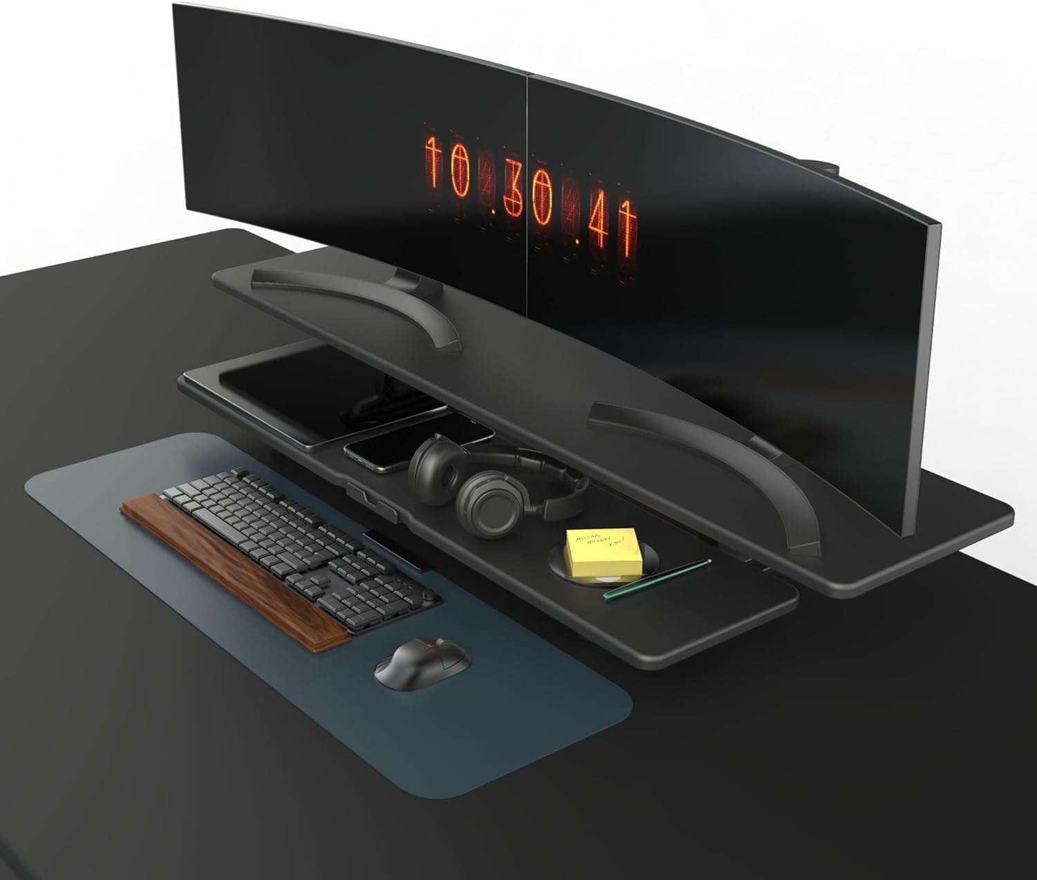 XNKOLMJ Dual Monitor Riser - 2-Tier Stand for 2 Monitors Desk & TV Desktop Organizer (Black)