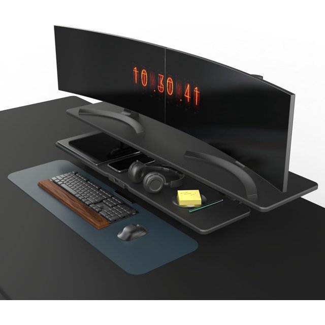 XNKOLMJ Dual Monitor Riser - 2-Tier Stand for 2 Monitors Desk & TV Desktop Organizer (Black)