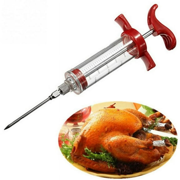 Meat Injector, Plastic Marinade Turkey Injector with 1-oz Capacity 1 pcs stainless steel needles （red）