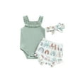 thumbnail image 1 of Faithtur Baby Girls Shorts Set, Sleeveless Romper + Flower/Rainbow/Butterfly Print Shorts + Hairband, 1 of 8