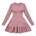 thumbnail image 4 of Sweater Dress for Women Long Sleeve Round Neck Dresses Elegant A-Line Knitted Swing Dress for Fall Winter Pink M, 4 of 7