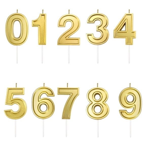 Runway Style Gold Number Candles, 10 Piece (0-9) for Birthday Cakes and Party Decorations