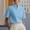 Blue, variant on Women's Tops Short Sleeve Blouse Plus Size Solid Elegant Stand Collar V Notch Work Shirt Office Casual