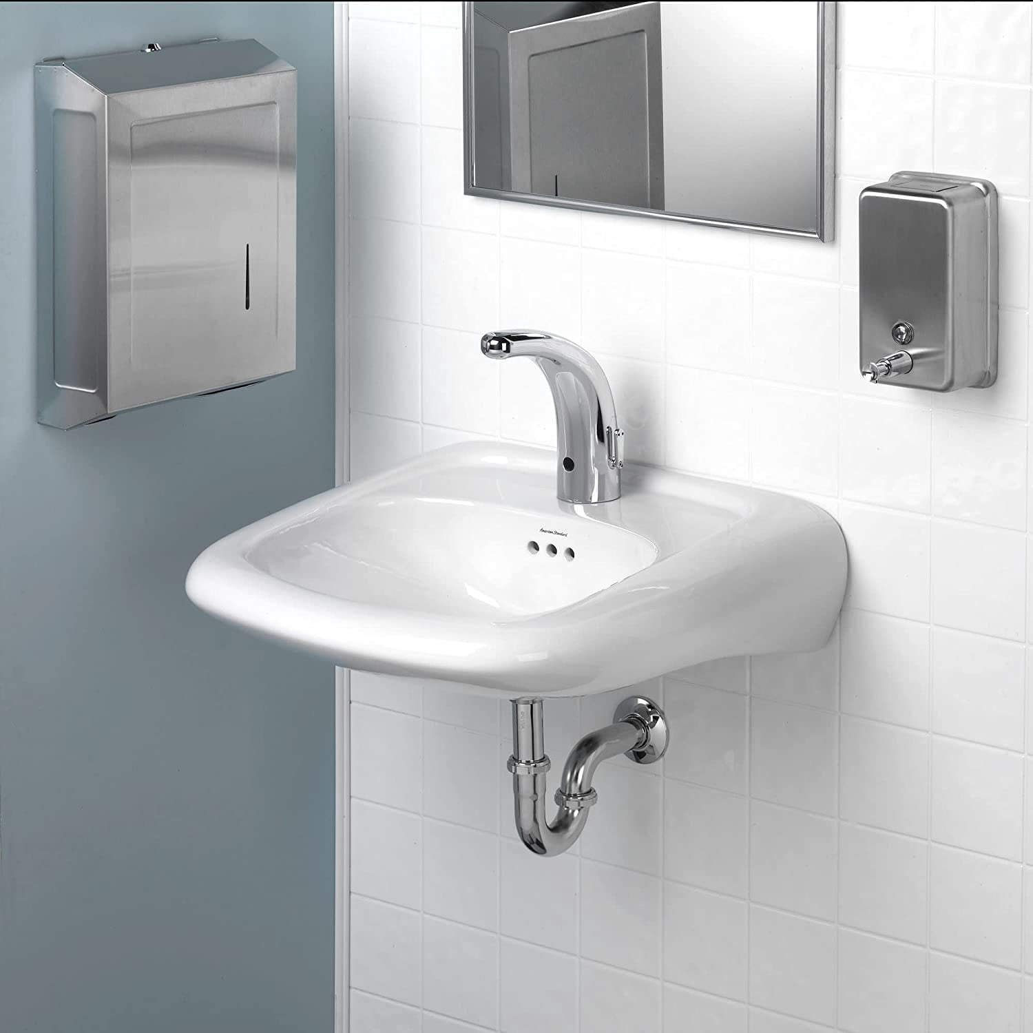 Murro Wall Hung Bathroom Sink with Overflow and Center Hole Only in White by American Standard Wall