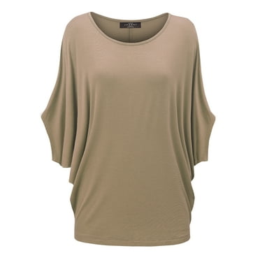 Made by Johnny Women's Scoop Neck Half Sleeve Batwing Dolman Top XL TAUPE