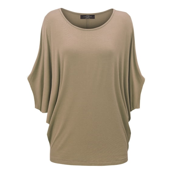 Made by Johnny Women's Scoop Neck Half Sleeve Batwing Dolman Top L TAUPE