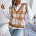 thumbnail image 4 of OKBOP Christmas Sweater,Women‘s V-neck Contrasting Plaid Knitted Sweater Casual Fashion Sleeveless Vest Jacket Winter Coat Tops Womens Cardigan, 4 of 8