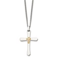 thumbnail image 3 of Stainless Steel Curb Diamond Necklace Chain Chisel Polished with 14k Gold Accent 1/15 carat Cross Pendant on a 22 inch 30 mm, 3 of 5