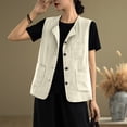 thumbnail image 4 of JGGSPWM Women's Vintage Cotton Linen Sleeveless Vest Jacket Top Loose Fit Button V-Neck Vest with Pockets White XL, 4 of 7