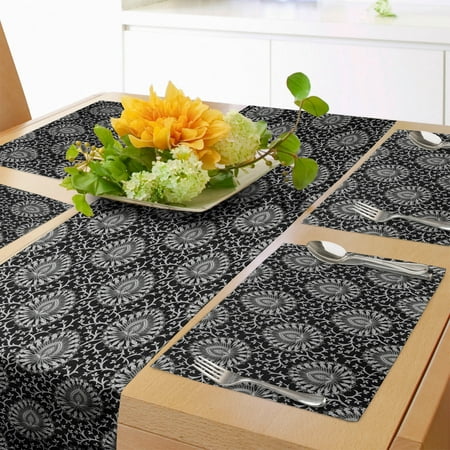

Charcoal Grey Table Runner & Placemats Old and Traditional Design of Damask Resembling Motifs Ornamental Details Set for Dining Table Decor Placemat 4 pcs + Runner 16 x90 Pale Taupe by Ambesonne