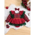 thumbnail image 2 of Suealasg Toddler Baby Girls Christmas Outfits Long Sleeves Plaid Christmas Romper Dress Santa Claus Bodysuit+Headband 3M 6M 12M 18M 24M 2 Piece Infant Christmas-themed Clothing, 2 of 9