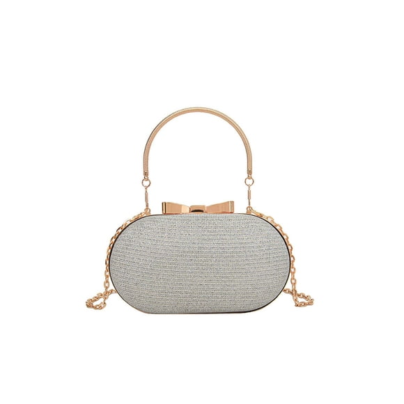 Silver Elegant Evening Clutch Bag Beaded Handbag Sparkling Party Purse For Women Flock