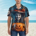 thumbnail image 4 of Daiia Modern Style Pumpkin Witch Hawaiian Shirt for Men Gentle Cotton Regular Short Sleeve Casual-Small, 4 of 9