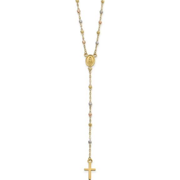 14K Tri-Color Beaded Rosary 17 Inch With 3In Ext Necklace (17 X 7) Made In Turkey sf2959-17