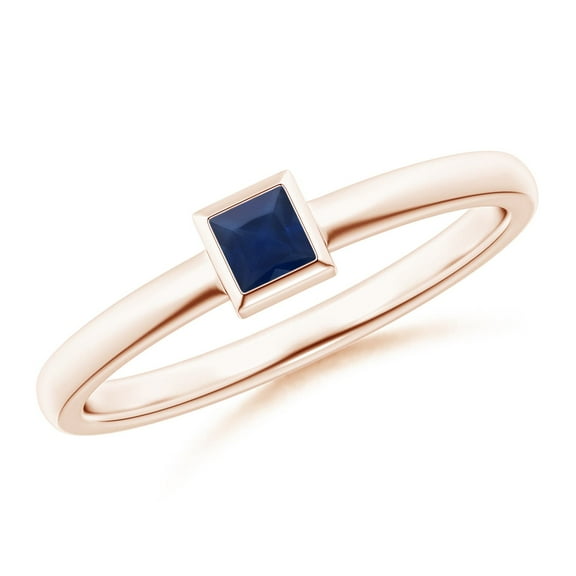 ANGARA Natural Bezel-Set Solitaire Square Blue Sapphire Stackable Ring in 14K Rose Gold for Women (Size-3mm) | September Birthstone, Anniversary, Jewelry Gift for Women | Natural Blue Sapphire Ring
