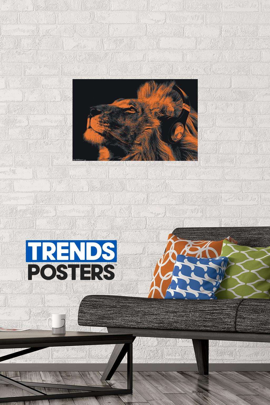 Lion With Headphones Wall Poster, 14.725" x 22.375"