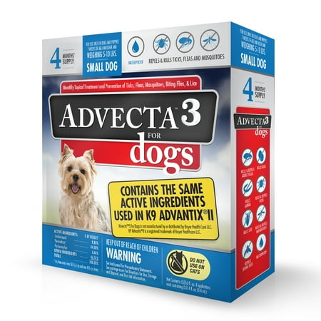 Advecta 3 Tick, Flea, and Mosquito Repellent and Treatment for Small Dogs, 4 Monthly