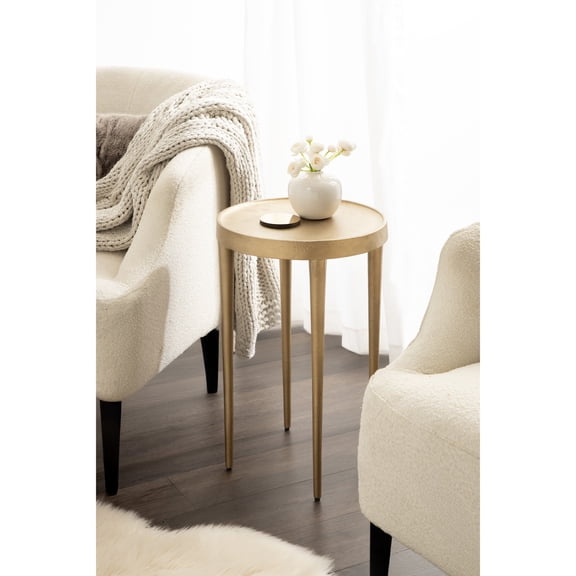 Kate and Laurel Rava Modern Metal Round Side Table, 14 x 14 x 22, Gold, Cast Aluminum Accent Table for Use as Indoor Plant Stand or Living Room Decor Piece