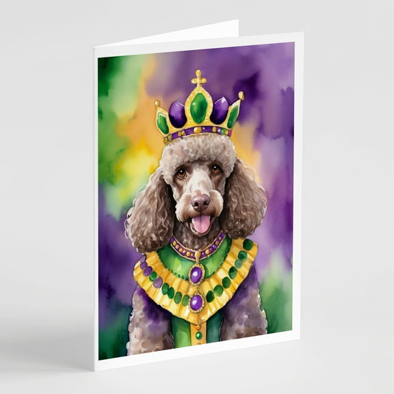 Chocolate Poodle King of Mardi Gras Greeting Cards Pack of 8 7 in x 5 in