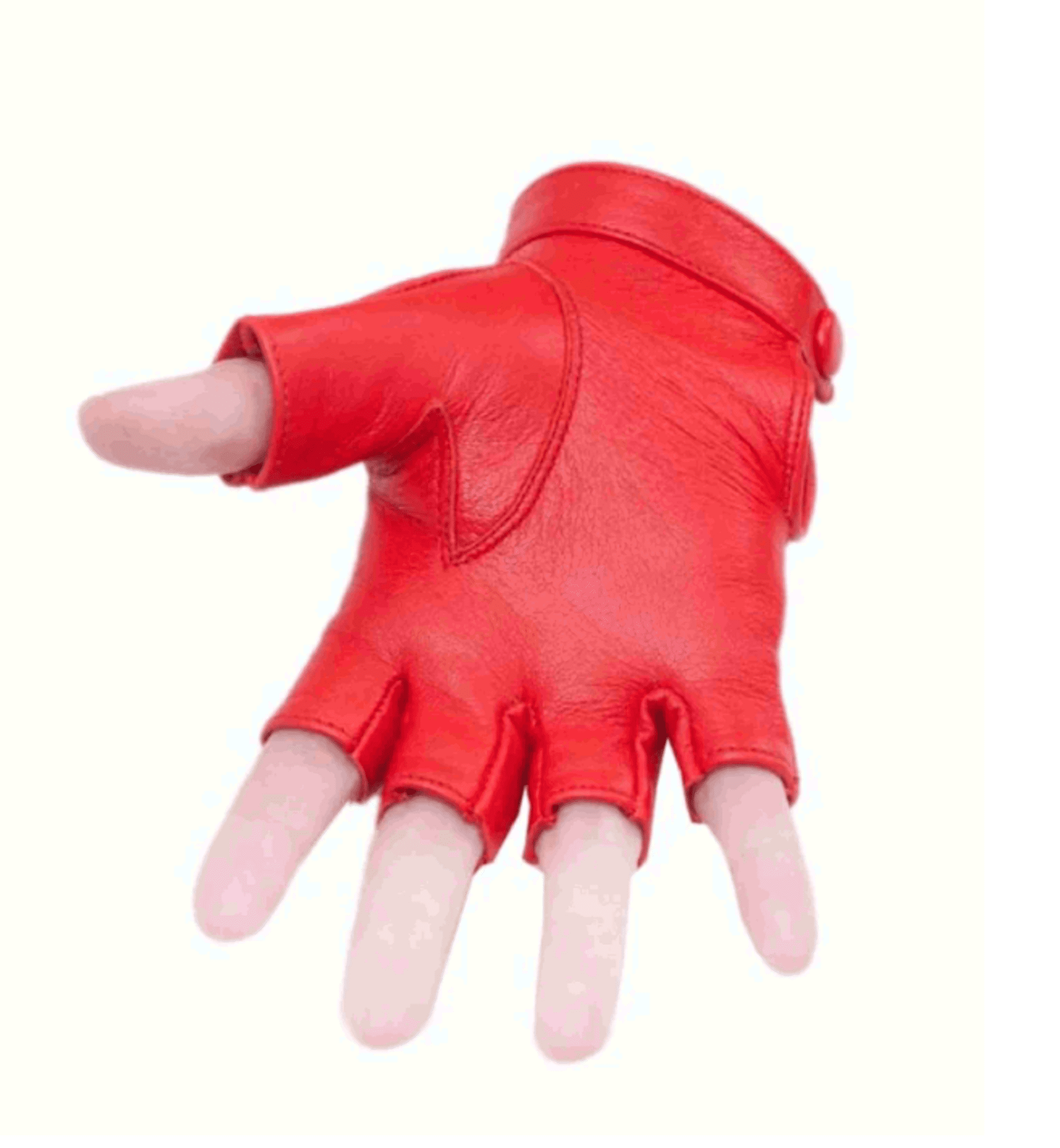 Driving Half Finger Finger less Knuckle Holes For Men Genuine Motorcycle Leather Gloves Red M