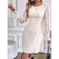 thumbnail image 6 of Women Knit Crew Neck Solid Color Sweater Dress Lace Floral Sleeve Texture Pullover A Line Dresses S, 6 of 9
