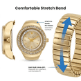 thumbnail image 7 of Jessica Simpson Women’s Gold Ring Watch – Adjustable Stretch Band, Crystal Bezel, Quartz Analog Mini Finger Watch, 7 of 7