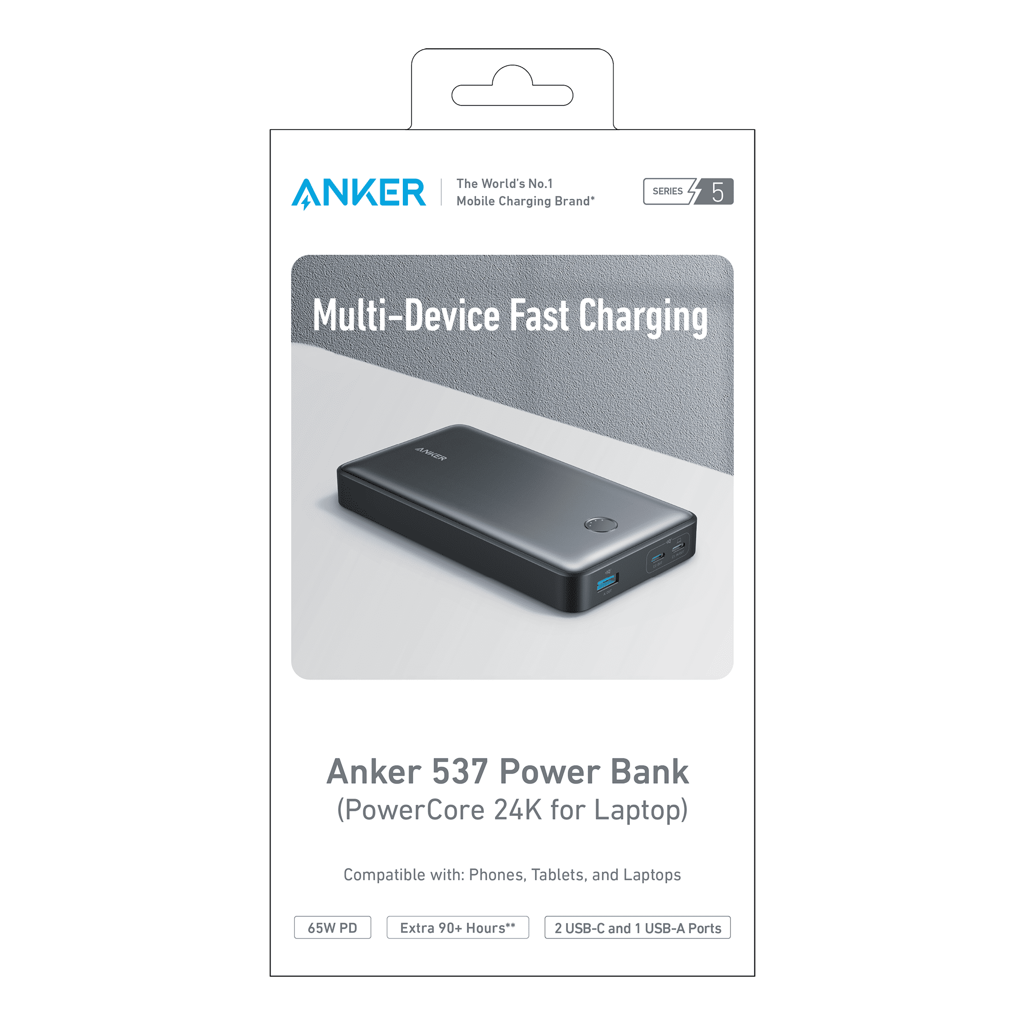 【新品】ANKER 537 Power Bank（24000mAh 65W） Anker 537 Power Bank 24000mAh Battery 65W Portable Charger
