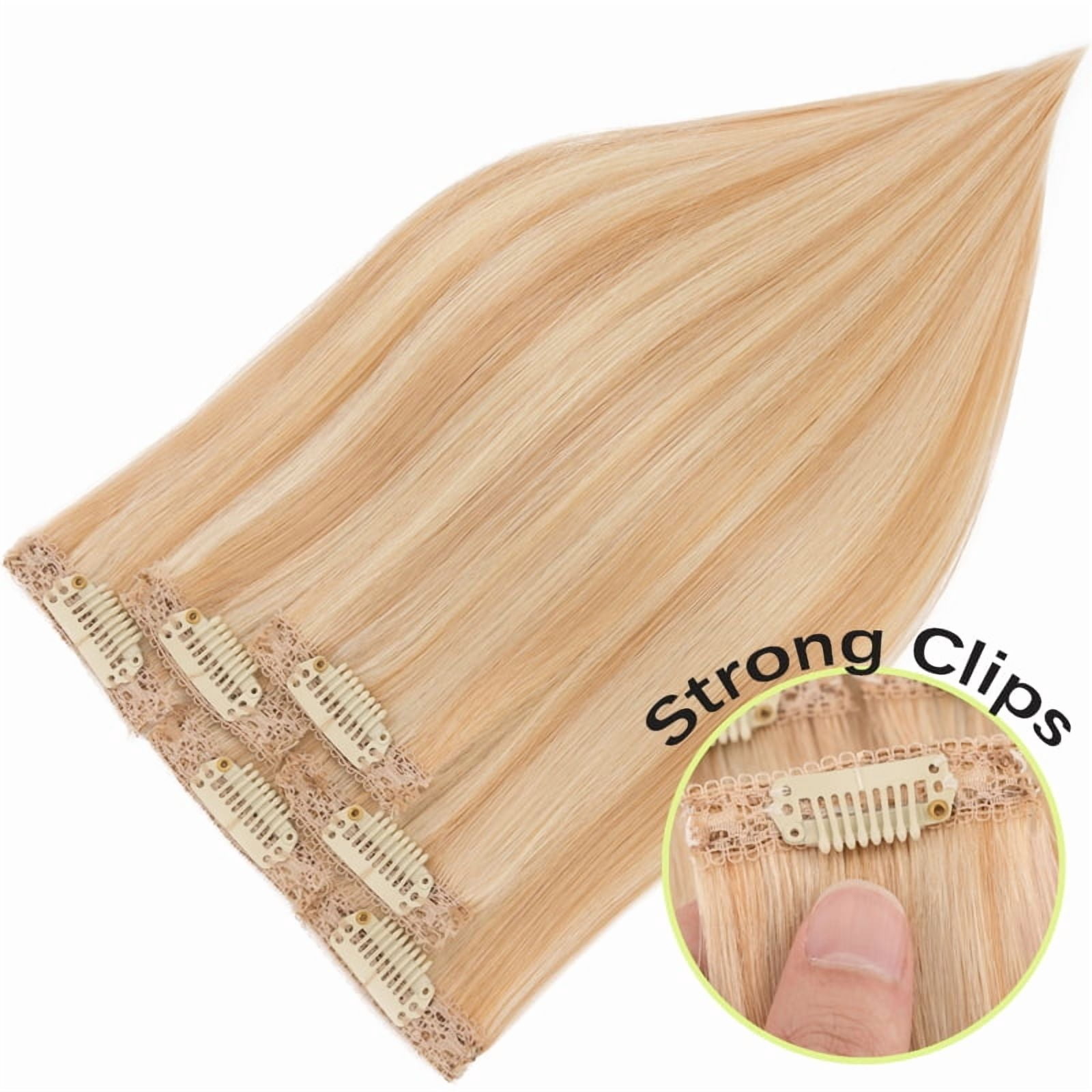 Benehair 6Pcs Pink Clip in Human Hair Extensions for Women, Straight Colored Hair Pieces with Secure Clips & Invisible Lace Weft, Real Human Hair Highlights for Daily Party Cosplay