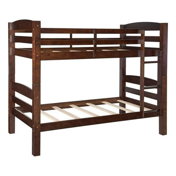 Pemberly Row Modern Twin over Twin Wood Bunk Bed in Espresso