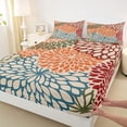 thumbnail image 3 of Homewish Colorful Dahlia Floral Twin Sheet Sets,Vintage Boho Flower Twin Fitted Sheet,Orange Red Blue Flat Sheet For Adults,Super Cozy Room Decor,3 Pieces, 3 of 7