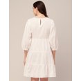 thumbnail image 5 of Moomaya Solid Flared Dress For Women Round Neck Long Sleeves Tiered Short Summer Dress, 5 of 10