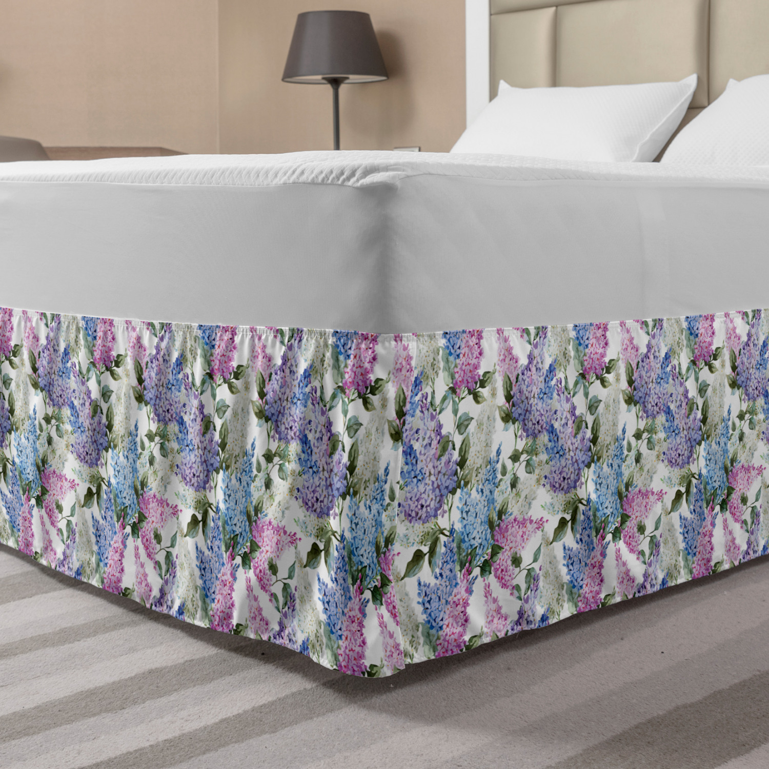 Lilac Bed Skirt, Colorful Lilac Flowers Budding Efflorescence Season