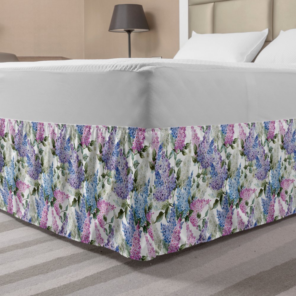 Lilac Bed Skirt, Colorful Lilac Flowers Budding Efflorescence Season