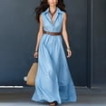 thumbnail image 2 of SAWOBUUN Womens Button Down Shirt Dress Sleeveless V Neck Lapel Maxi Dress Summer Casual Work Office Vacation Sundress, 2 of 8