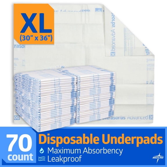 Medline Advanced Ultrasorbs Disposable Adult Bed Pads for Incontinence, Furniture, or Pets, Extra Absorbent, 30 x 36in, 70 Count