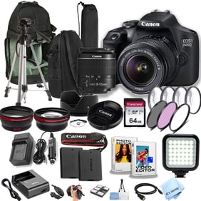 Canon EOS 2000D / Rebel T7 with EF-S 18-55mm F/3.5-5.6 Zoom Lens   34pc DSLR Camera Bundle (International Version)