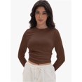 thumbnail image 5 of Women's Slim Fit Long Sleeve Crop Top - Soft Basic Crew Neck Tee, 5 of 6